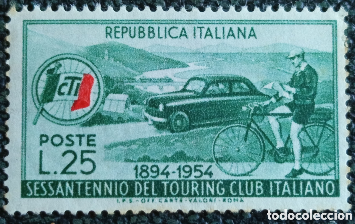 Sellos: Sello Italia 1954 60 Aniversario Touring Club Italiano 25L MNH - Sassone #743