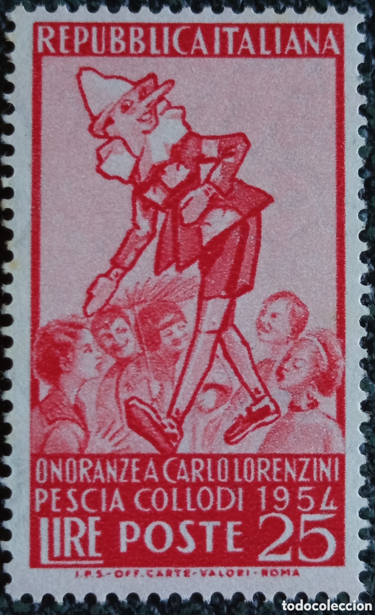 Sellos: Sello Italia 1954 Pinocho 25 Lire Carlo Collodi - Cat. Sassone 746