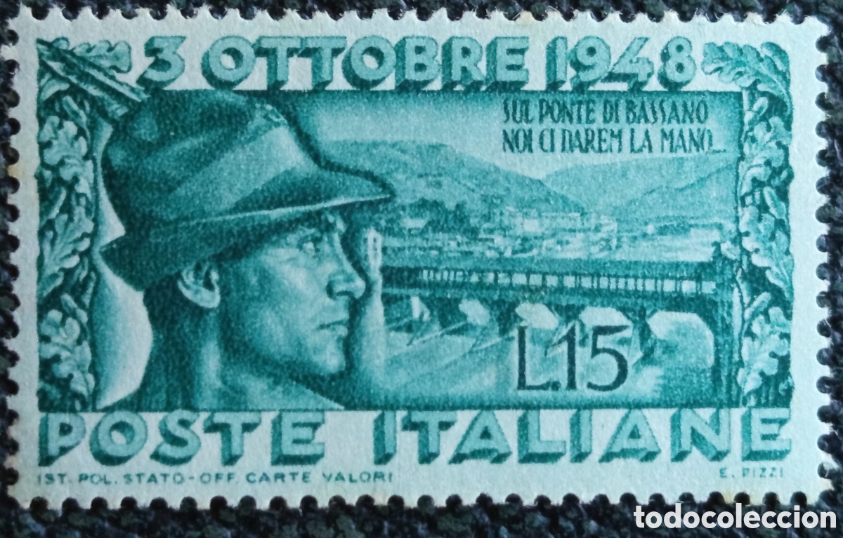 Sellos: Sello Italia 1948 Reconstrucci&oacute;n Ponte Di Bassano 15 Liras - Cat. Sassone 592 MNH