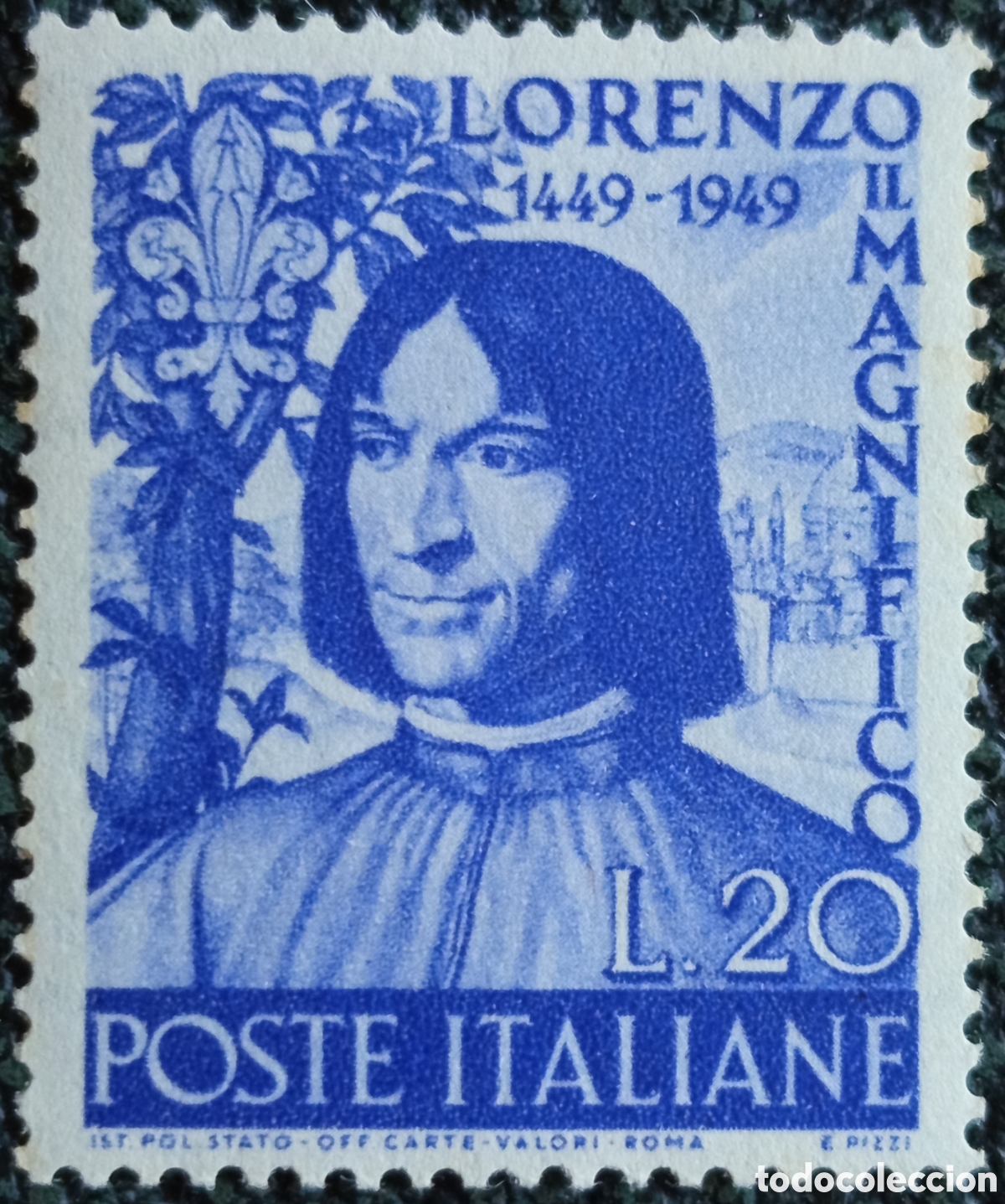 Sellos: Sello Italia 1949 Lorenzo El Magn&iacute;fico 20 Liras - Cat. Sassone 608 MNH