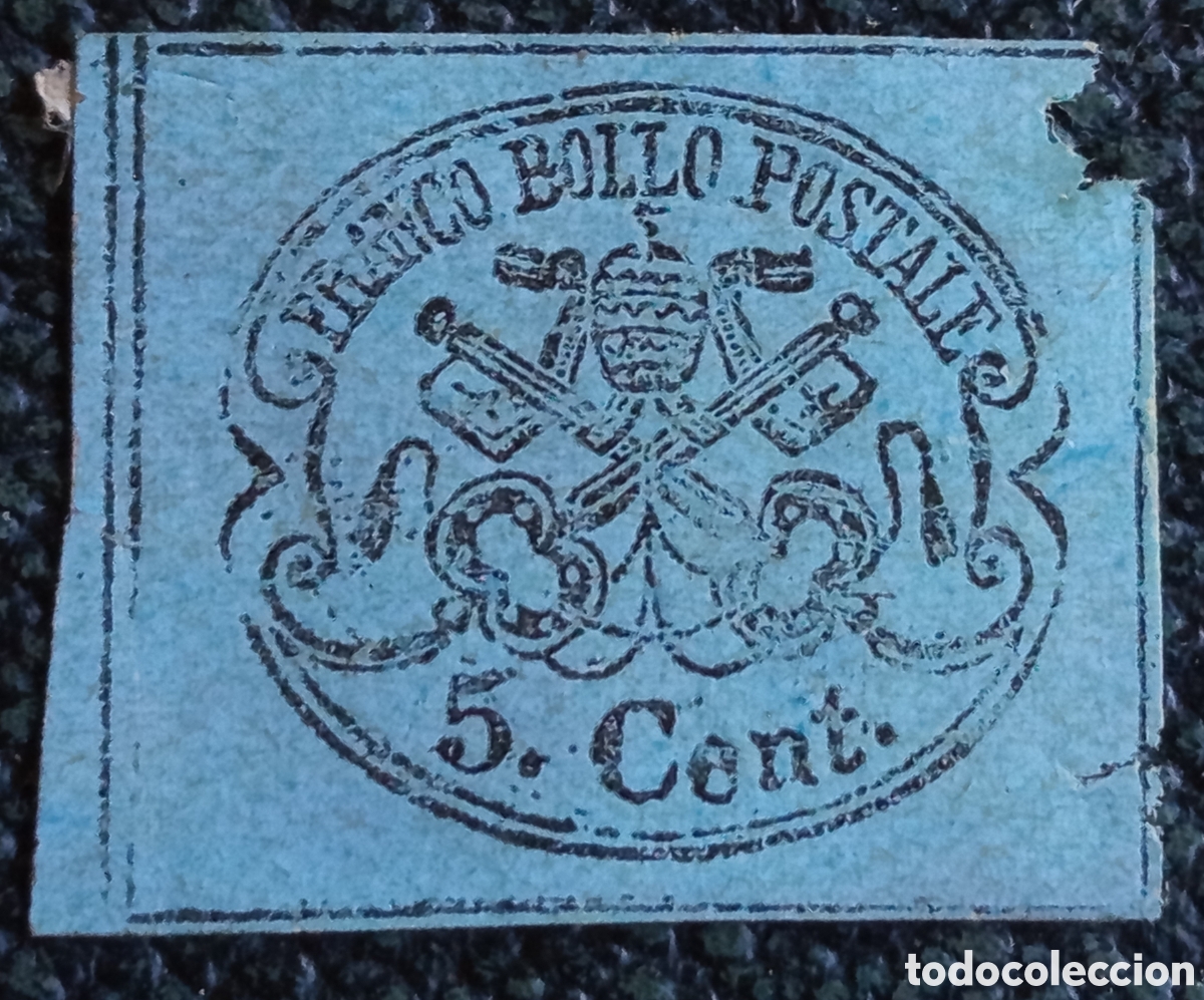 Sellos: Sello Estados Pontificios 1867 Escudo 5 c&eacute;ntimos - Sassone 16 / Scott 14
