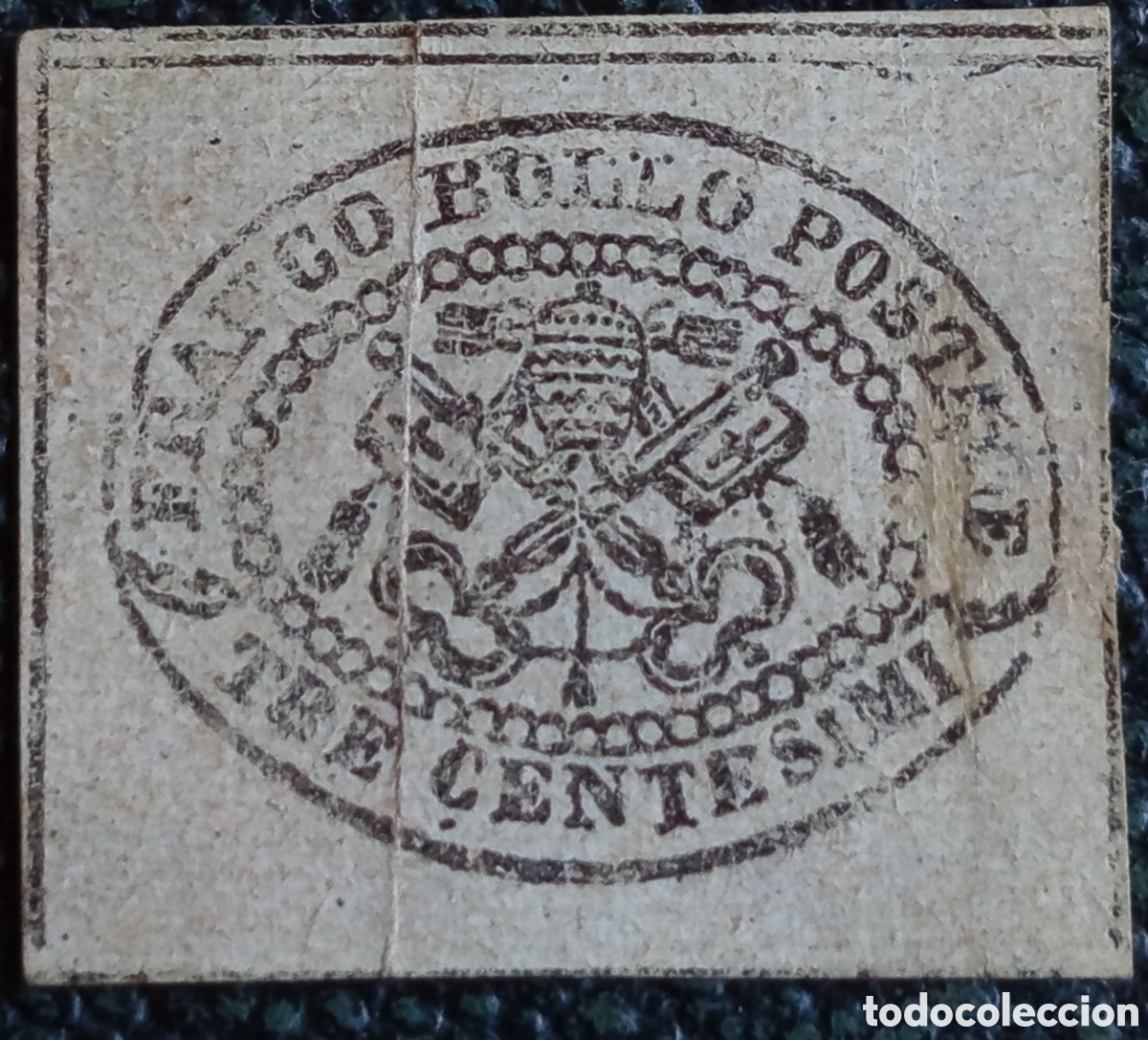 Sellos: Sello Estados Pontificios 1867 Escudo 3 c&eacute;ntimos - Sassone 14 / Scott 13