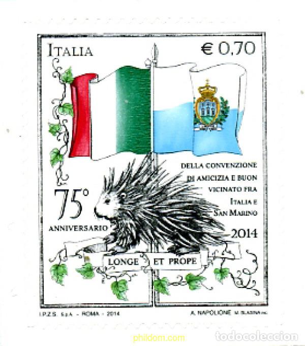 Sellos: 322900 MNH ITALIA 2014 AMISTAD CON SAN MARINO