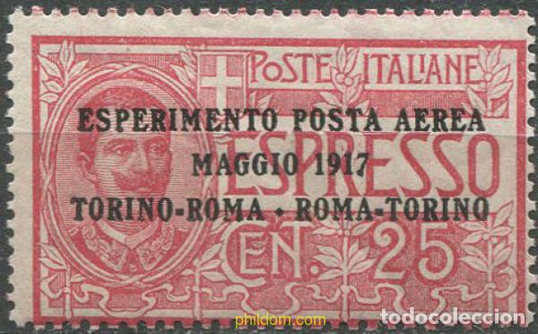 Sellos: 692670 HINGED ITALIA 1917 PRUEBA DE CORREO AEREO DE MAYO DE 1917 DEL VUELO ENTRE TURIN Y ROMA