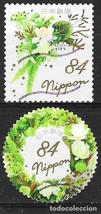 Sellos: Jap&oacute;n 2020 - Mi 10108 y 10109 - YT 9734 y 9735 - Ramos de flores