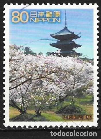 Sellos: Jap&oacute;n 2001 - Mi 3261 - YT 3131 - Pagoda du temple Ninna-Ji y cerezos en flor