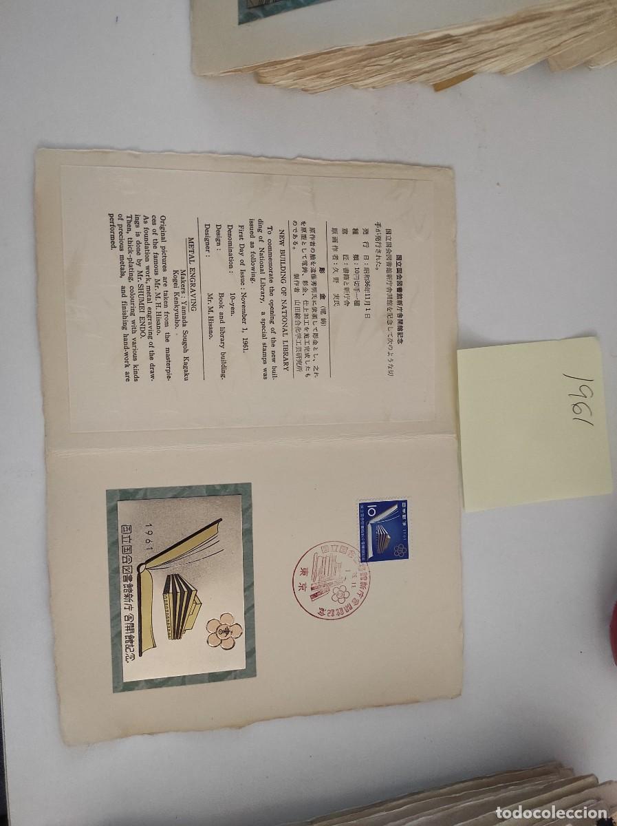 Selos: JP47 JAPON carpetilla conmemorativa a&ntilde;o 1961 con grabado metalico y sello con matasello primer dia