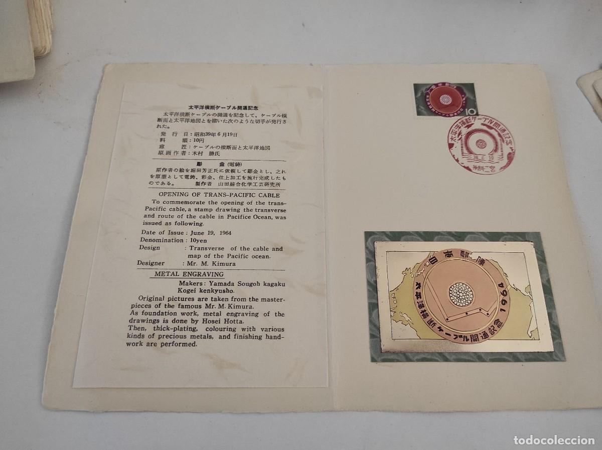 Selos: JP106 JAPON carpetilla conmemorativa a&ntilde;o 1964 con grabado metalico y sello con matasello primer dia