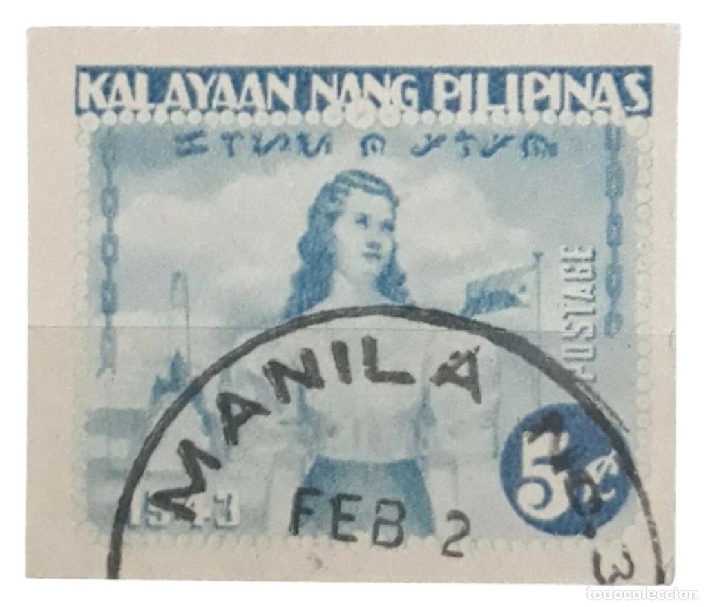 Sellos: JAP&Oacute;N OCUPACI&Oacute;N DE FILIPINAS 1943 Declaraci&oacute;n de independencia. USADO.