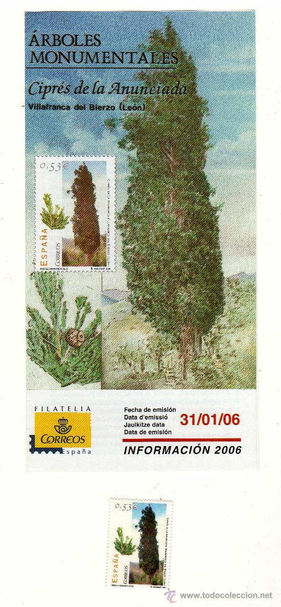 Sellos: SELLO Y D&Iacute;PTICO DE CORREOS DE LA SERIE &Aacute;RBOLES MONUMENTALES (Cipr&eacute;s de la Anunciada)