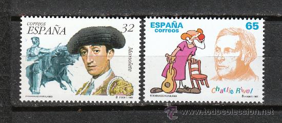 Sellos: PERSONAJES POPULARES. MANOLETE Y CHARLIE RIVEL. N&ordm; 3488/9