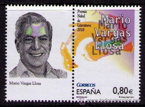Sellos: ESPA&Ntilde;A 2011 - MARIO VARGAS LLOSA - PREMIO NOBEL DE LITERATURA CON VI&Ntilde;ETA - EDIFIL N&ordm; 4672