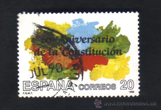 Timbres: a&ntilde;o 1988, serie: 10 aniversario de la constituci&oacute;n. edifil 2982 - matasello identificativo.