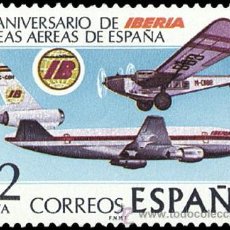 Francobolli: ESPAÑA 1977 EDIFIL 2448 SELLO ** FUNDACION DE IBERIA COMPAÑIA AEREA AVIONES ROHRBACH RO-VIII Y DC-10