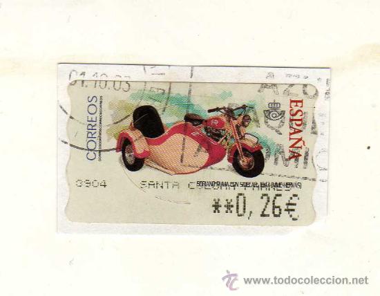 Briefmarken: SELLO USADO DE VALOR VARIABLE DEDICADO A LA MOTO SORIANO PUMA CON SIDECAR (A&ntilde;o 1947) &middot; MMC-HERV&Aacute;S
