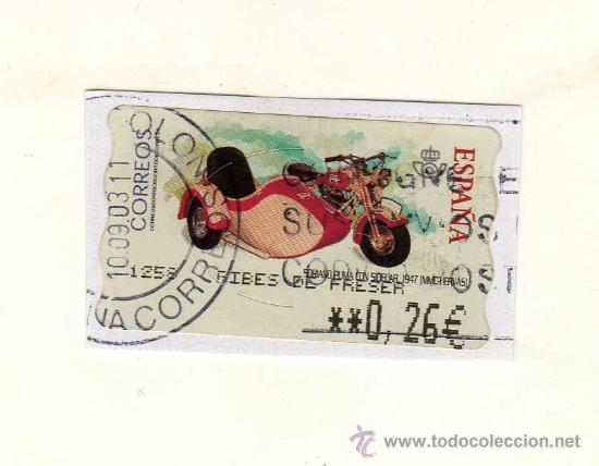 Sellos: SELLO USADO DE VALOR VARIABLE DEDICADO A LA MOTO SORIANO PUMA CON SIDECAR (A&ntilde;o 1947) &middot; MMC-HERV&Aacute;S
