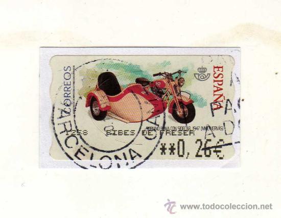 Sellos: SELLO USADO DE VALOR VARIABLE DEDICADO A LA MOTO SORIANO PUMA CON SIDECAR (A&ntilde;o 1947) &middot; MMC-HERV&Aacute;S