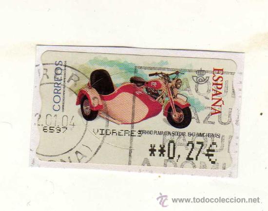 Briefmarken: SELLO USADO DE VALOR VARIABLE DEDICADO A LA MOTO SORIANO PUMA CON SIDECAR (A&ntilde;o 1947) &middot; MMC-HERV&Aacute;S