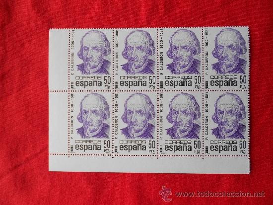 Sellos: EDIFIL 2648.CENTENARIOS.PEDRO CALDERON DE LA BARCA.50 P.1982.BLOQUE DE 8 SELLOS.NUEVOS**