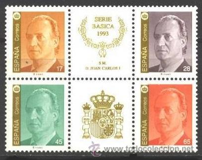 Sellos: ESPA&Ntilde;A 1993 - SERIE BASICA REY JUAN CARLOS I EN BLOQUE - EDFIL N&ordm; 3259A-3262A