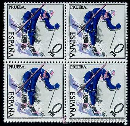 Sellos: Ed. 2408 P. Prueba de plancha copa del mundo ski, en bloque de 4
