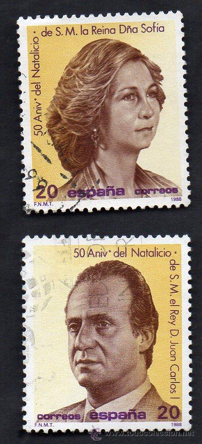 Stamps: a&ntilde;o 1988 - edifil 2927 y 2928 - 50 aniversario del nacimiento de ss. mm. los reyes