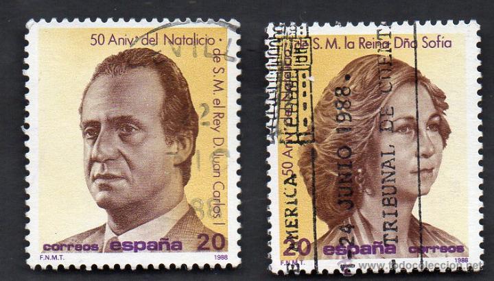 Sellos: a&ntilde;o 1988 - edifil 2927 y 2928 - serie, 50 aniversario del nacimiento de ss.mm. los reyes de espa&ntilde;a