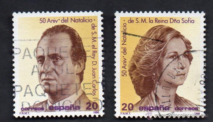 Sellos: a&ntilde;o 1988 - serie, edifil 2927 y 2928 - serie, 50 aniversario del nacimiento de ss.mm. los reyes
