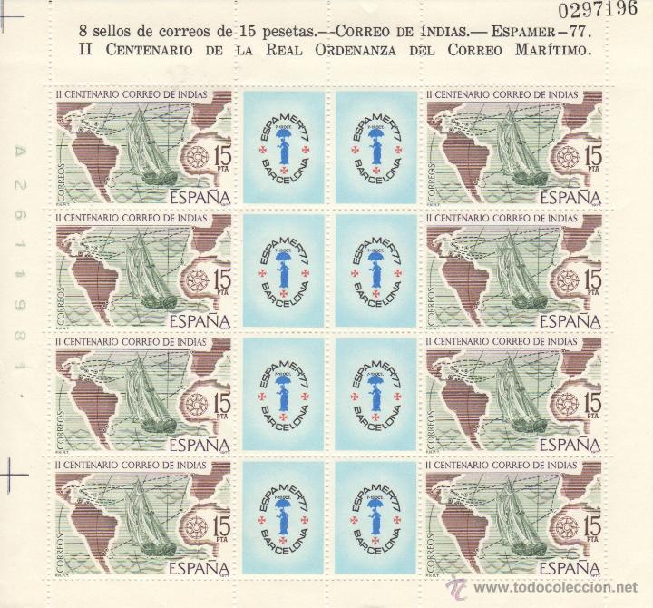 Sellos: lamina 8 sellos II centenario dela real ordenanza del correo maritimo indias - espamer 77