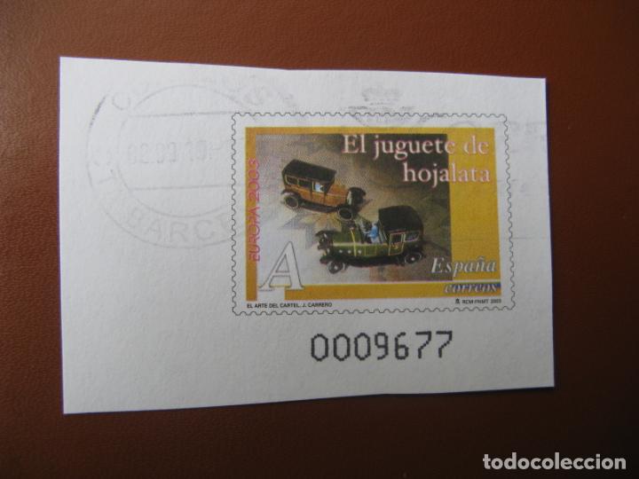 Briefmarken: 2003, el juguete de hojalata, sello numerado procedente de sobre entero postal, edifil 85