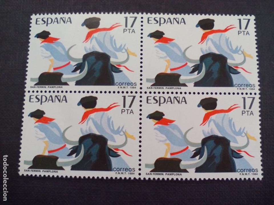 Sellos: BLOQUE DE 4 SELLOS NUEVOS. SAN FERMIN. PAMPLONA. 1984. CORREOS ESPA&Ntilde;A
