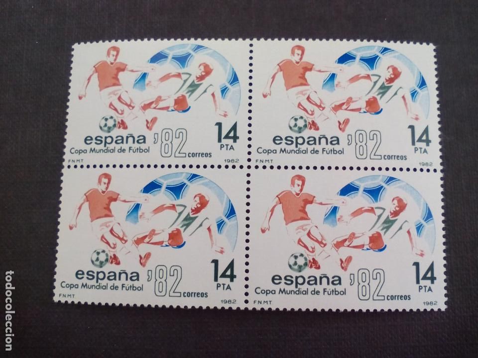 Sellos: BLOQUE DE 4 SELLOS NUEVOS. COPA MUNDIAL DE FUTBOL 82. 1982. CORREOS ESPA&Ntilde;A