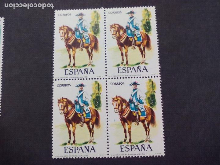 Sellos: BLOQUE DE 4 SELLOS NUEVOS. N&ordm; 21, REGIMIENTO DE MONTESA, LINEA. 1788. 1 PTA. UNIFORMES MILITARES