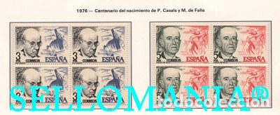 Sellos: 1976 PAU CASALS MANUEL DE FALLA EDIFIL 2379 / 80 ** MNH B4 MUSIC CELLIST TC21665