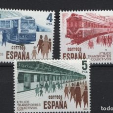 Sellos: TV_001.BLOCK03 / ESPAÑA, EDIFIL 2560/62, MNH **, 1980, TRENES TRANSPORTES COLECTIVOS