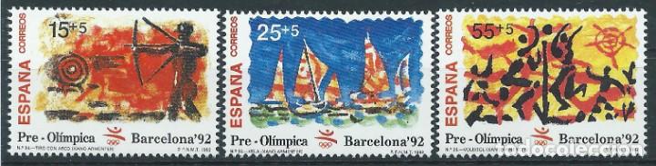 Sellos: 1992. EDIFIL 3157/9**MNH. VIII SERIE PRE&Oacute;L&Iacute;MPICA BARCELONA'92. TIRO CON ARCO/VELA/VOLEIBOL. DEPORTES