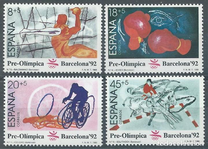 Sellos: 1989. EDIFIL 2994/7**MNH. II SERIE PRE&Oacute;L&Iacute;MPICA BARCELONA'92. BALONMANO/BOXEO/CICLISMO... DEPORTES.