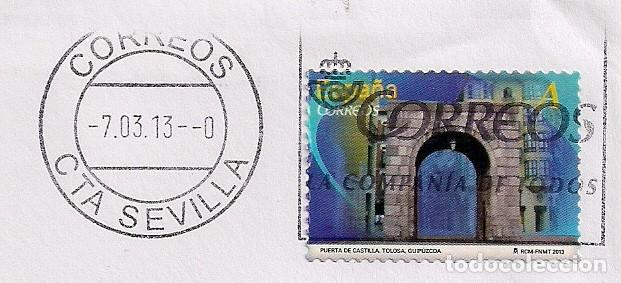 Stamps: PUERTA DE CASTILLA-TOLOSA-. TARIFA A 2012. MATASELLO SEVILLA 13-3-13