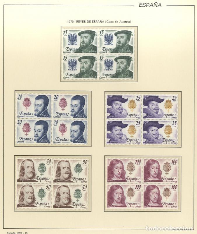 Sellos: ESPA&Ntilde;A 1979 - REYES DE ESPA&Ntilde;A - CASA DE AUSTRIA - EDIFIL N&ordm; 2552/2556** EN BLOQUE DE 4