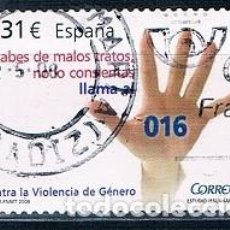 Sellos: ESPAÑA 2008 NO CONSIENTES MALOS TRATOS USADA EDIFIL 4389. Lote 230428390