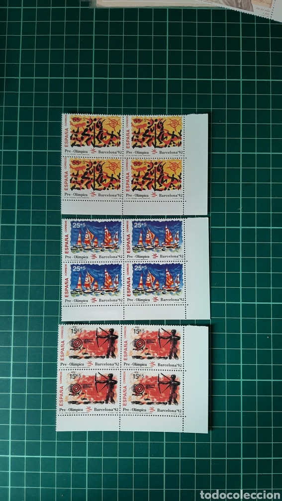 Briefmarken: 1992 DEPORTES OL&Iacute;MPICOS TIRO ARCO/VELA BARCOS / VOLEIBOL EDIFIL 3157/59 BLOQUE CUATRO NUEVO 1992