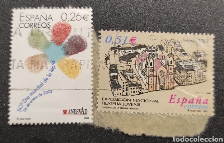 Stamps: Sellos usados. 50&ordm; D&iacute;a mundial de la lepra, Edifil 3959 y 3961.Exposici&oacute;n Nacional filatelia juvenil