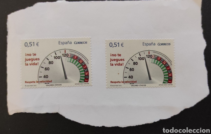 Selos: 2 sellos Edifil 4697. Valores c&iacute;vicos. Respeta la velocidad. &iexcl;No te juegues la vida!