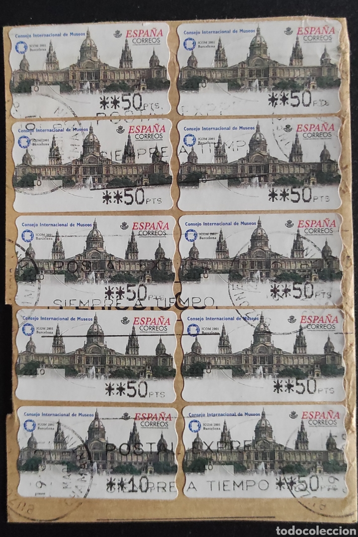 Stamps: 19 etiquetas ATM usadas. Consejo Internacional de Museos ICOMM Barcelona 2001