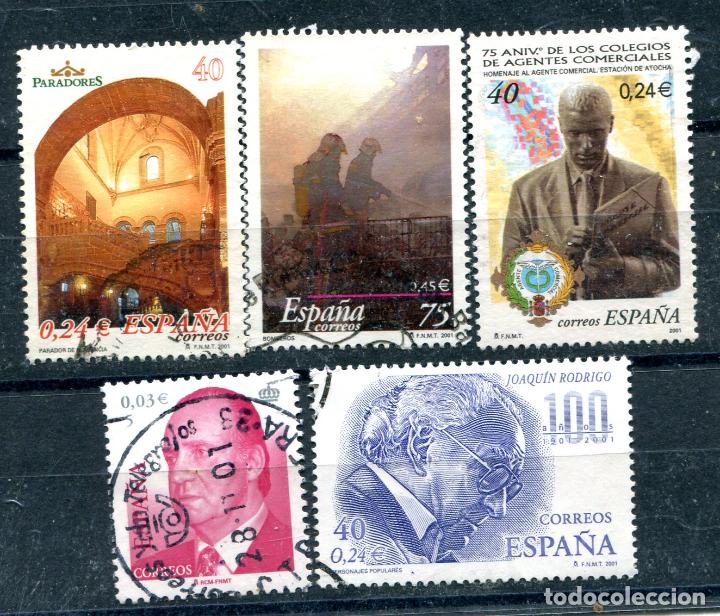 Stamps: 5 sellos diferentes espa&ntilde;oles del a&ntilde;o 2001. Matasellados. Ver descripci&oacute;n