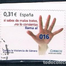 Sellos: ESPAÑA 2008 FRAGMENTO USADO CONTRA LA VIOLENCIA DE GÉNERO EDIFIL 4389. Lote 313033133