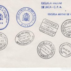 Sellos: ESTAFETA OFICIAL ESCUELA MILITAR DE MONTAÑA DE JACA (HUESCA) 10 MATASELLOS - 1982. Lote 326473358