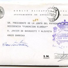 Sellos: SOBRE FRANQUICIA POSTAL AYUNTAMIENTO GORLIZ VIZCAYA 1987, CON FELICITACIÓN NAVIDAD Y TARJETA ALCALDE