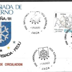 Sellos: SOBRE COMMEMORATIVO ESPAÑA 1981, UNIVERSIADA DE INVIERNO, JACA 1 MARZO 1981
