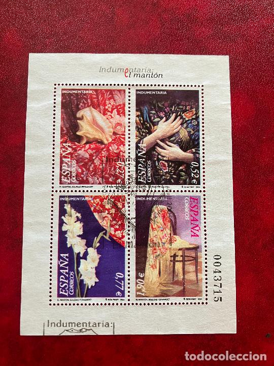 Sellos: Indumentaria El Mant&oacute;n - HB Hojita bloque 2004 - Usada matasellos primer d&iacute;a - Edifil 4076